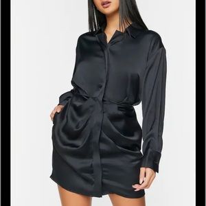 Black long sleeve shirt dress ruched